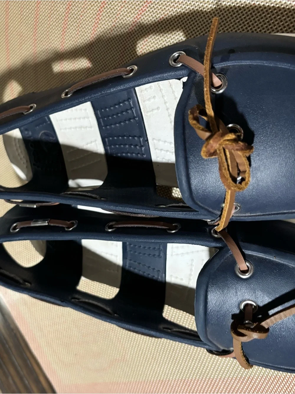 CROCS Navy Blue and Brown Bow-Trim Women's Sandal Flats